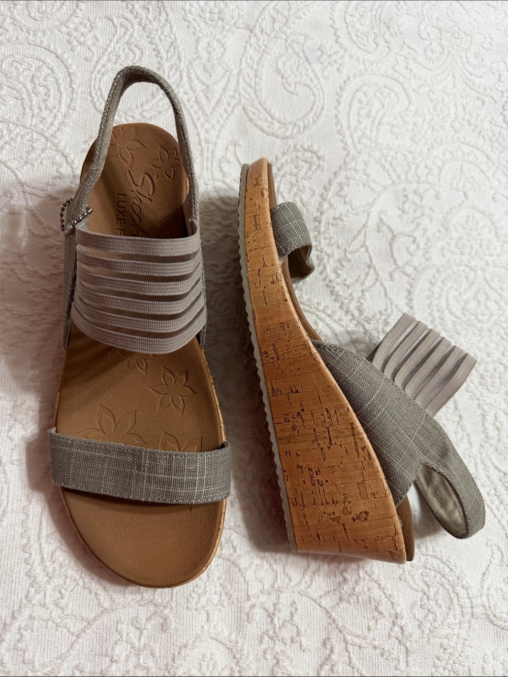 Skechers Gray Cork Wedge Sandals Size 10